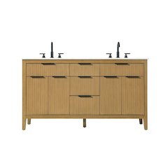 60 inch Double Bathroom Vanity in Honey Teak