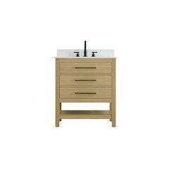 30 inch Single Bathroom Vanity in Honey Brown with backsplash