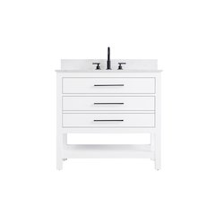 36 inch Single Bathroom Vanity in White with backsplash