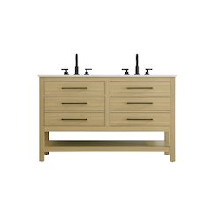 60 inch Double Bathroom Vanity in Honey Brown