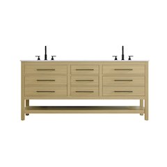 72 inch Double Bathroom Vanity in Honey Brown