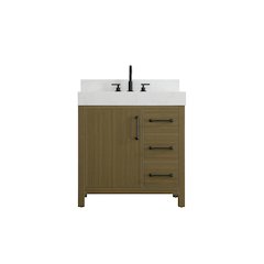 32 inch Single Bathroom Vanity In Chestnut Brown with backsplash