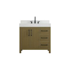 36 inch Single Bathroom Vanity In Chestnut Brown with backsplash