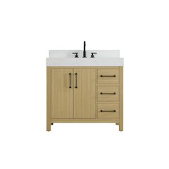 36 inch Single Bathroom Vanity In Honey Brown with backsplash