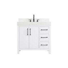 36 inch Single Bathroom Vanity In White with backsplash