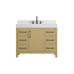42 inch Single Bathroom Vanity In Honey Brown with backsplash
