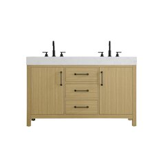 54 inch Double Bathroom Vanity In Honey Brown