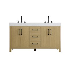 60 inch Double Bathroom Vanity In Honey Brown