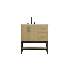 32 Inch Single Bathroom Vanity In Honey Brown