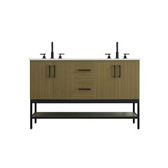 54 Inch Double Bathroom Vanity In Chestnut Brown