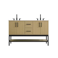 54 Inch Double Bathroom Vanity In Honey Brown