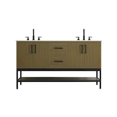 60 Inch Double Bathroom Vanity In Chestnut Brown
