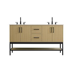 60 Inch Double Bathroom Vanity In Honey Brown