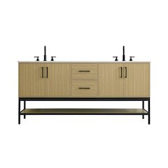 72 Inch Double Bathroom Vanity In Honey Brown
