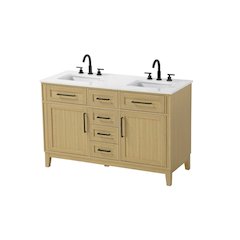 54 inch Double Bathroom Vanity in Honey Brown