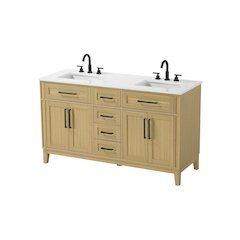 60 inch Double Bathroom Vanity in Honey Brown
