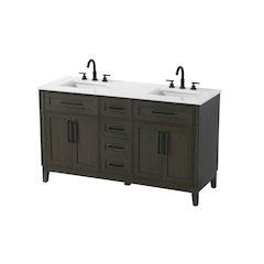 60 inch Double Bathroom Vanity in Mocha Brown