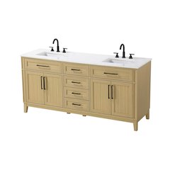 72 inch Double Bathroom Vanity in Honey Brown