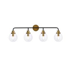 Hanson 4 lights bath sconce in black with brass with clear shade