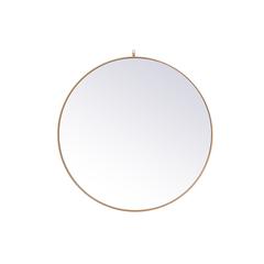 Metal frame round mirror with decorative hook 45 inch in Brass
