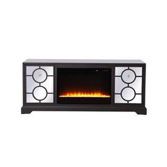 60 in. mirrored TV stand with crystal fireplace insert in dark walnut