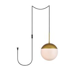 Eclipse 1 Light Brass plug in pendant With Frosted White Glass