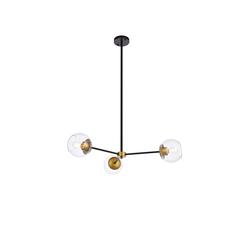 Briggs 32 inch pendant in black and brass with clear shade