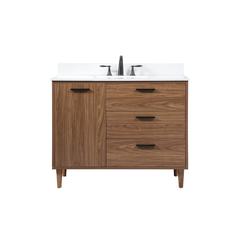 42 inch Single bathroom vanity in walnut brown with backsplash