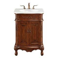 24 inch Single Bathroom vanity in Brown with ivory white engineered marble