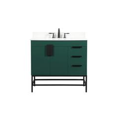 36 inch Single bathroom vanity in green with backsplash
