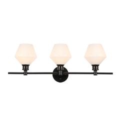 Gene 3 light Black and Frosted white glass Wall sconce