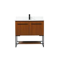 36 inch Single bathroom vanity in teak with backsplash