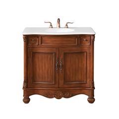 36 inch Single Bathroom vanity in brown with ivory white engineered marble