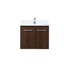 24 Inch Single Bathroom Vanity In Walnut With Backsplash