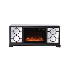 60 In. Mirrored Tv Stand With Wood Fireplace Insert In Dark Walnut