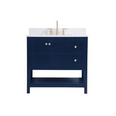 36 inch Single Bathroom Vanity in Blue with Backsplash