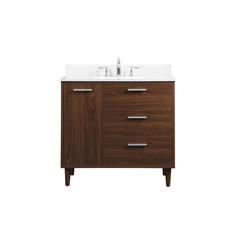 36 inch bathroom vanity in Walnut with backsplash