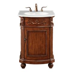 24 inch Single Bathroom vanity in Brown with ivory white engineered marble