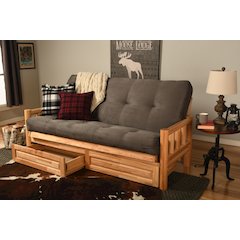 Lodge Frame-Natural Finish-Suede Gray Mattress-Storage Drawers