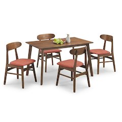 Furniture Morocco 5-Piece Mid-Century Wood Dining Set in Orange
