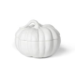 Matte White Lidded Ceramic Pumpkin Bowl, Medium