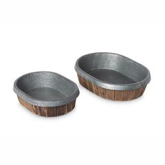 Galvanized Lined Wooden Oval Trays, Set of 2