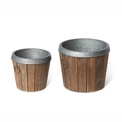 Galvanized Lined Wooden Planters, Set of 2