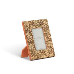 Lilith Gold Embossed Leather Frame, Holds 4x6" Photo