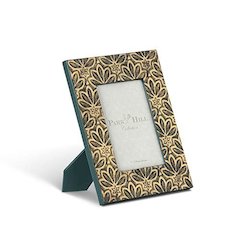 Lila Gold Embossed Leather Frame, Holds 5x7" Photo