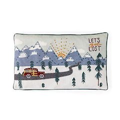 "Let's Get Lost" Appliqued Cotton Pillow