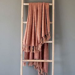 Washed Linen Throw, Faded Coral