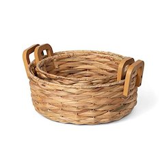 Woven Water Hyacinth Round Serving Basket Set of 2