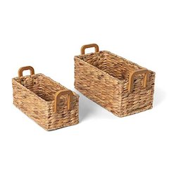 Woven Water Hyacinth Rectangle Storage Basket Set of 2