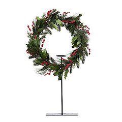 Pine and Holly Wreath on Candle Stand, Tall